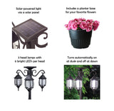 6.6 ft (79 in) Tall Solar Lamp Post and Planter - 3 Heads, White LEDs, Black