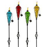 4 Pack 60 Inch Assorted Color Outdoor Glass Garden Torch Light with Swirling Metal Ground Pole for Garden Lawn Patio - Burning Citronella / Lamp Oil