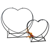 2pc Metal Heart Shaped Firewood Log Rack Combo Set | Log Wood Shelves for Outdoor Indoor Décor (21.5"+34.5")