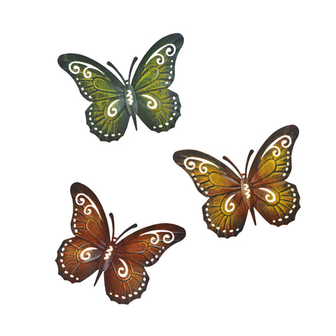 Metal Butterfly Wall Decor - Colored Metal Butterflies, Set of Three Wall Art