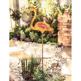 Rustic Flamingo Metal Garden Pick with Red Glass Feather Accent