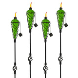4 Pack 60 Inch Glass Garden Torch Light with Swirling Metal Ground Pole - Burning Citronella Torch Fuel | Outdoor Lighting for Party Patio Pathway Garden Garden Décor - Green