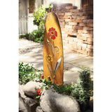 2PK Rustic Oval Top Metal Garden Picks with Red and Yellow Glass Flower Cutting