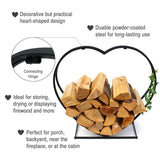Metal Heart Shaped Firewood Log Rack | Black Firewood Holder Storage Rack | Log Wood Shelf for Outdoor Indoor Décor