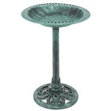 28 Inch Lightweight Verdigris Green Poly Resin Outdoor Birdbath for Outside with Decoration Pedestal Base Stand - Pedestal Bird Bath for Outdoors Yard and Garden