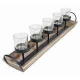 27.5 in. Rustic Wood Candle Centerpiece Tray w/ Five Metal Candle Holders