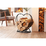 Metal Heart Shaped Firewood Log Rack | Black Firewood Holder Storage Rack | Log Wood Shelf for Outdoor Indoor Décor