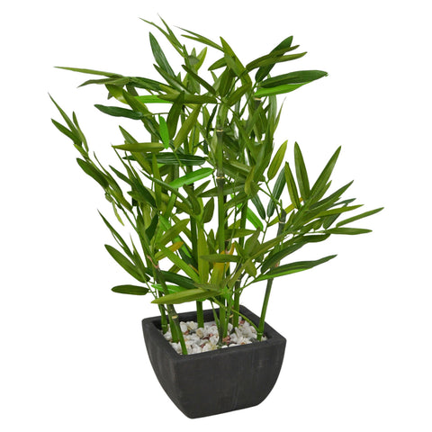 18 inch Faux Bamboo Plant - Lush Artificial Bamboo in Black Polyresin Pot with Decorative River Stones for Home Office Kitchen Living Room Countertop Mantel
