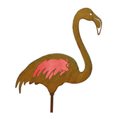 Rustic Flamingo Metal Garden Pick with Red Glass Feather Accent
