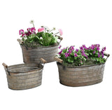 Metal Planter Tubs with Wooden Handles, Set of Three