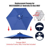 Replacement Umbrella Canopy Cover for 6.5 ft 6 Ribs Patio Market Umbrella (Canopy Only) - Navy Blue