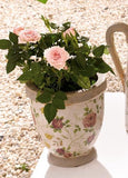 Porcelain Flower Pot - Floral Patterned Pot, Medium Height with Tapered Base