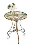 Metal Bistro Table w/ Curved Legs, Scrolling Heart & Peacock Tail Motif