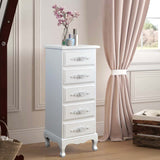 White Lingerie Dresser with 5 Drawers, Tall Skinny Storage Chest, Wood Nightstand, Shabby Chic Baby Clothes Nursery Storage, Drawer Storage, Free Standing Jewelry Chest
