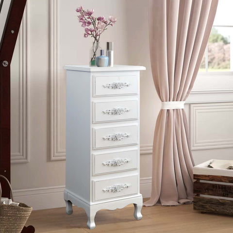 skinny white dresser Wood Five Drawer Lingerie Dresser Tall Skinny Storage Chest White Nigh – Westcharm