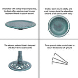 28 Inch Lightweight Verdigris Green Poly Resin Outdoor Birdbath for Outside with Decoration Pedestal Base Stand - Pedestal Bird Bath for Outdoors Yard and Garden