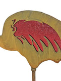 Rustic Flamingo Metal Garden Pick with Red Glass Feather Accent