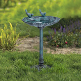 29 Inch Lightweight Verdigris Green Poly Resin Outdoor Birdbath for Outside with Decorative Birds and Pedestal Base Stand - Pedestal Bird Bath for Outdoors Yard and Garden