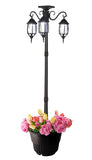 6.6 ft (79 in) Tall Solar Lamp Post and Planter - 3 Heads, White LEDs, Black