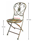 Folding Metal Bistro Chair w/ Scrolling Heart & Peacock Tail Motif, Set of Two
