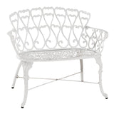 Antique Victorian Cast Aluminum Patio Dining Loveseat / Bench - White Heart