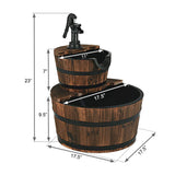 3 Gallons 23" 2_Tier Wood Barrel Water Fountains for Outdoors with Adjustable Pump