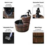 3 Gallons 23" 2_Tier Wood Barrel Water Fountains for Outdoors with Adjustable Pump