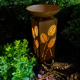Rustic LED Pillar with Planter Dish Bowl and Timer - Decorative Column with Leaves Motif for Home Yard Patio Outdoors