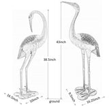 Antique Bronze Garden Crane Pair Statue - Upright and Preening Sculpture Set (Male 19" W x 10" D x 43.5" H; Female 12" W x 10" D x 39.5" H)