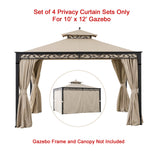 Universal Replacement 4 Panels Privacy Curtain Set for 10'  x 12' Gazebo (Gazebo Privacy Side Wall Set Only)