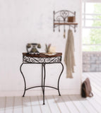 Boston Metal Half Moon Console Table with Wood Top, Scroll Accent, Dark Brown