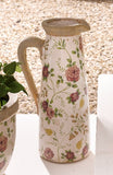 Porcelain Water Jug - Floral Patterned with Contrasting Handle, Tall