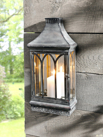 Wall Mount Mirror Candle Lantern, Clear Glass
