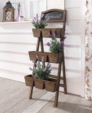 3 Tiered Foldable Wooden Plant Stand Outdoor Plant Ladder Plant Display Planter Holder Patio Lawn Garden Balcony Organizer with Box Display Shelf Rack