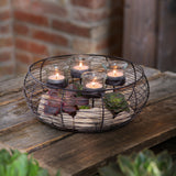 12" Dia. Metal Advent Wreath Candelabra | Round Wire Basket Candle Holder Centerpiece with 4 Tealight Holders, Black