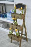 3 Tiered Foldable Wooden Plant Stand Outdoor Plant Ladder Plant Display Planter Holder Patio Lawn Garden Balcony Organizer with Box Display Shelf Rack