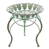 13" Round Metal Plant Stand w/ Peacock Tail Motif and Curved Legs