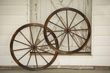 36 in Steel-rimmed Wooden Wagon Wheels - Decorative Wall Decor, Set of Two