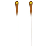 2PK Rustic Metal Garden Picks, Planter Stakes w/ Yellow Glass Accent