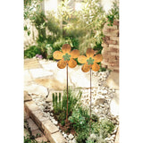 2PK Rustic Flower Metal Garden Picks with Green Glass Center