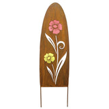 2PK Rustic Oval Top Metal Garden Picks with Red and Yellow Glass Flower Cutting