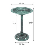 28 Inch Lightweight Verdigris Green Poly Resin Outdoor Birdbath for Outside with Decoration Pedestal Base Stand - Pedestal Bird Bath for Outdoors Yard and Garden