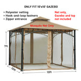 Replacement Mosquito Netting for Gazebo Size 10 ft x 10 ft (Gazebo Mosquito Net Only)