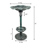 Solar Lighted Bird Bath for Yard and Garden with Planter Bowl - Verdigris Green