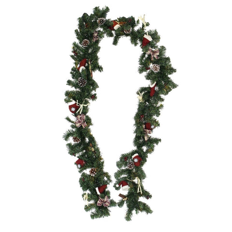 8.8 Foot Christmas Garland with Decorative Berries,Bows,Twigs,Pine Cones,Textile Boots/Hats