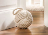 6-inch Dia. Cream Monkey Fist Rope Knot Door Stopper, Decorative Nautical Knot Door Stop, Window Wedge, Bookend - Ivory