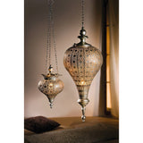 Set of 2 Antique Silver Oriental Moroccan Ramadan Lantern Metal Hanging Pendant Lights Candle Lantern Lamps Decorative Décor Indoor Outdoor, 1 Small + 1 Large Combo
