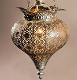 Antique Silver Oriental Metal Hanging Pendant Light Candle Lantern - Small
