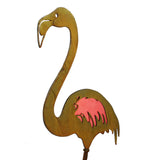 Rustic Flamingo Metal Garden Pick with Red Glass Feather Accent
