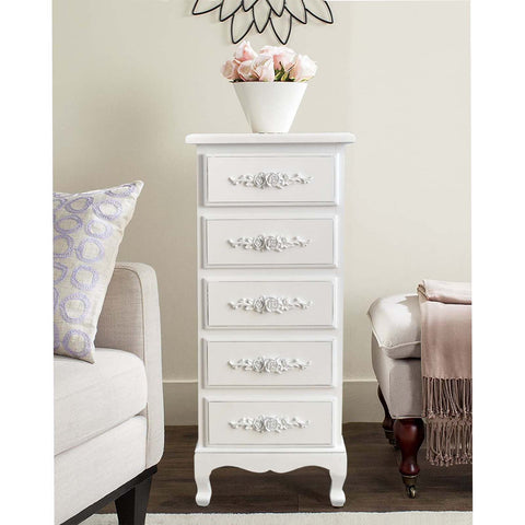 Wood Five Drawer Lingerie Dresser Tall Skinny Storage Chest White Nigh Westcharm Wood Five Drawer Lingerie Dresser Tall Skinny Storage Chest White Nigh Westcharm
